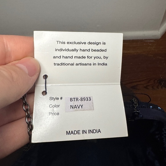 NWT Santi Navy Sequence and Satin Box Clutch Clam Shell Crossbody - Picture 8 of 10